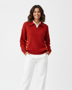 Faline | Camisola Feminina Malha Macia Decote V Col Camisa Botões Dourados