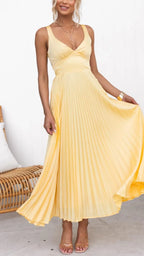 Solveig | Vestido Maxi Plissado Decote em V