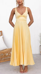 Solveig | Vestido Maxi Plissado Decote em V
