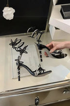 Sapatos de Dança Latina Feminino | Salto Alto, Branco com Laço