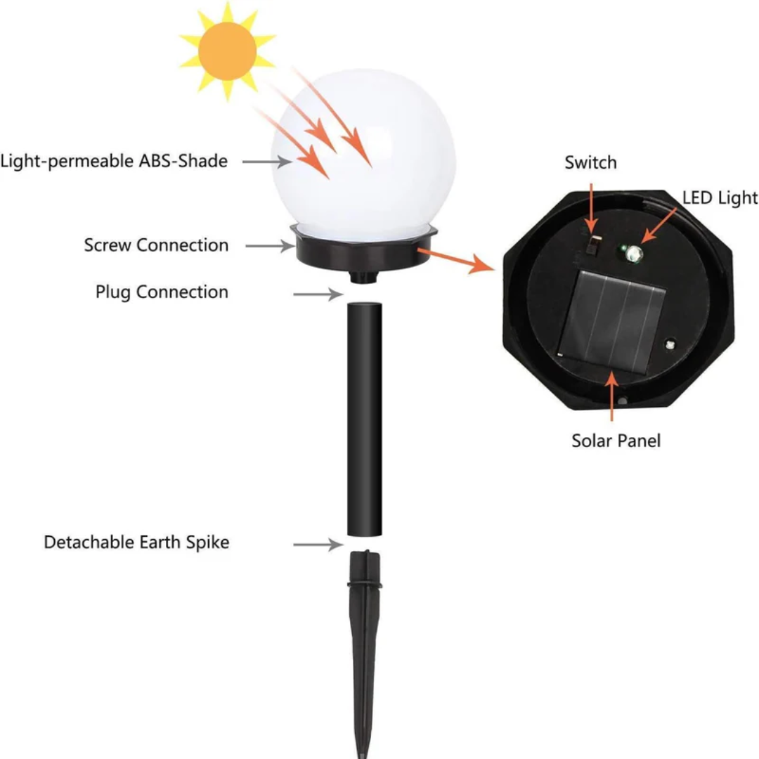 Honor | Luminárias Solares de Jardim LED | Pack 3 Unidades, Impermeáveis, Esféricas