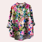 Blusa Feminina Floral Manga Longa Decote V