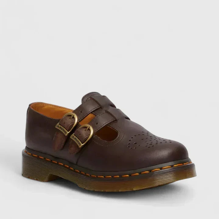 Sapatos de Verão Sandálias Mary Jane Couro Dupla Fivela Femininos