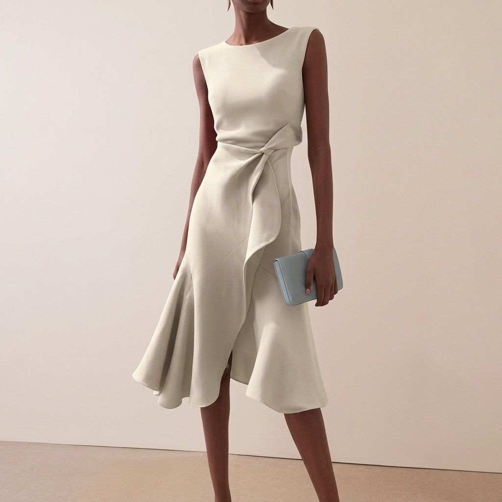 Dione | Vestido Midi Feminino Drapeado Assimétrico