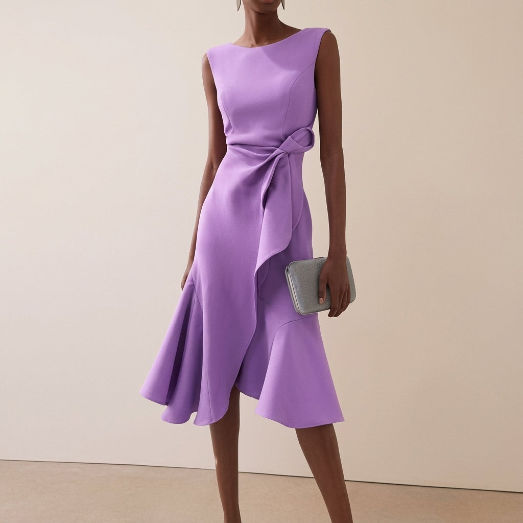 Dione | Vestido Midi Feminino Drapeado Assimétrico