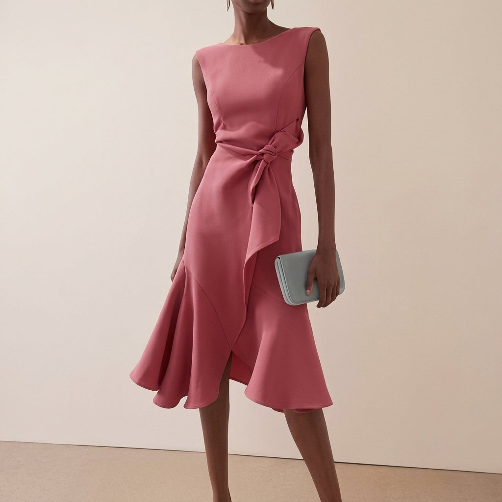 Dione | Vestido Midi Feminino Drapeado Assimétrico