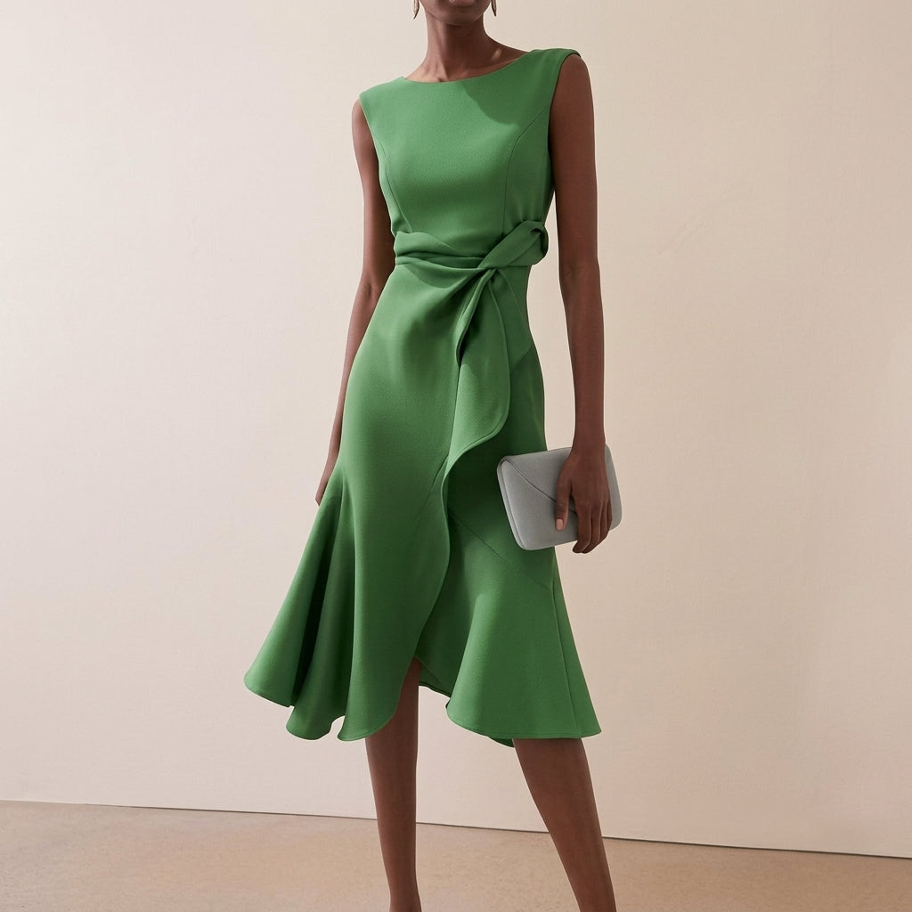 Dione | Vestido Midi Feminino Drapeado Assimétrico