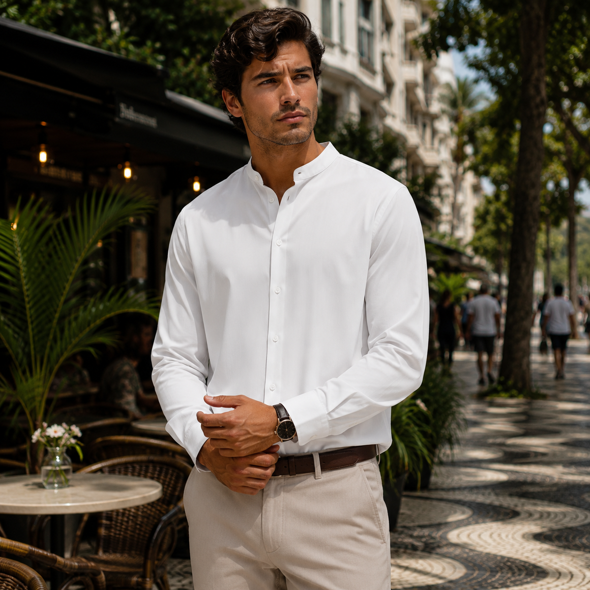 Camisa Masculina Manga Longa Respirável com Botões e Corte Confortável