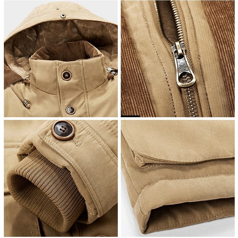 Homem Parka Inverno Forrada Fleece com Capuz
