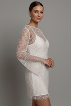 Vianne | Vestido Mini Feminino Malha Sobreposição Mangas Compridas