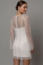 Vianne | Vestido Mini Feminino Malha Sobreposição Mangas Compridas
