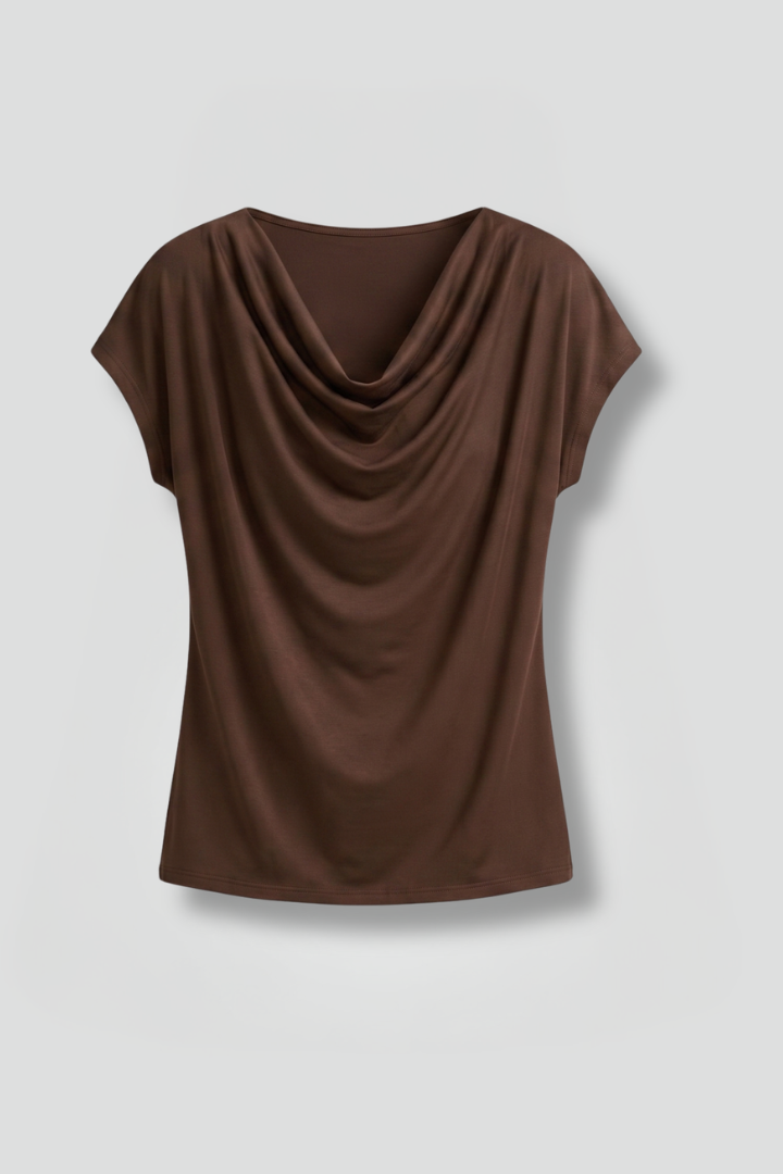 Clea | Blusa Feminina Gola Cowl Drapeada Manga Curta