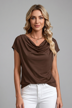 Clea | Blusa Feminina Gola Cowl Drapeada Manga Curta