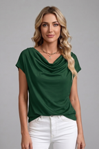 Clea | Blusa Feminina Gola Cowl Drapeada Manga Curta