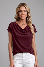 Clea | Blusa Feminina Gola Cowl Drapeada Manga Curta