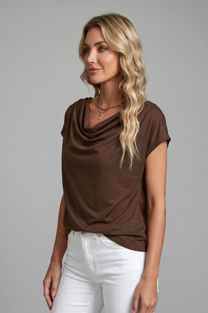 Clea | Blusa Feminina Gola Cowl Drapeada Manga Curta