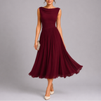 Quinn | Vestido Midi Plissado Feminino com Decote Drapeado