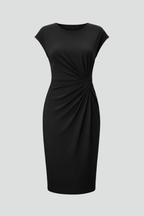 Perla | Vestido Feminino Joelho Gola Redonda Franzido