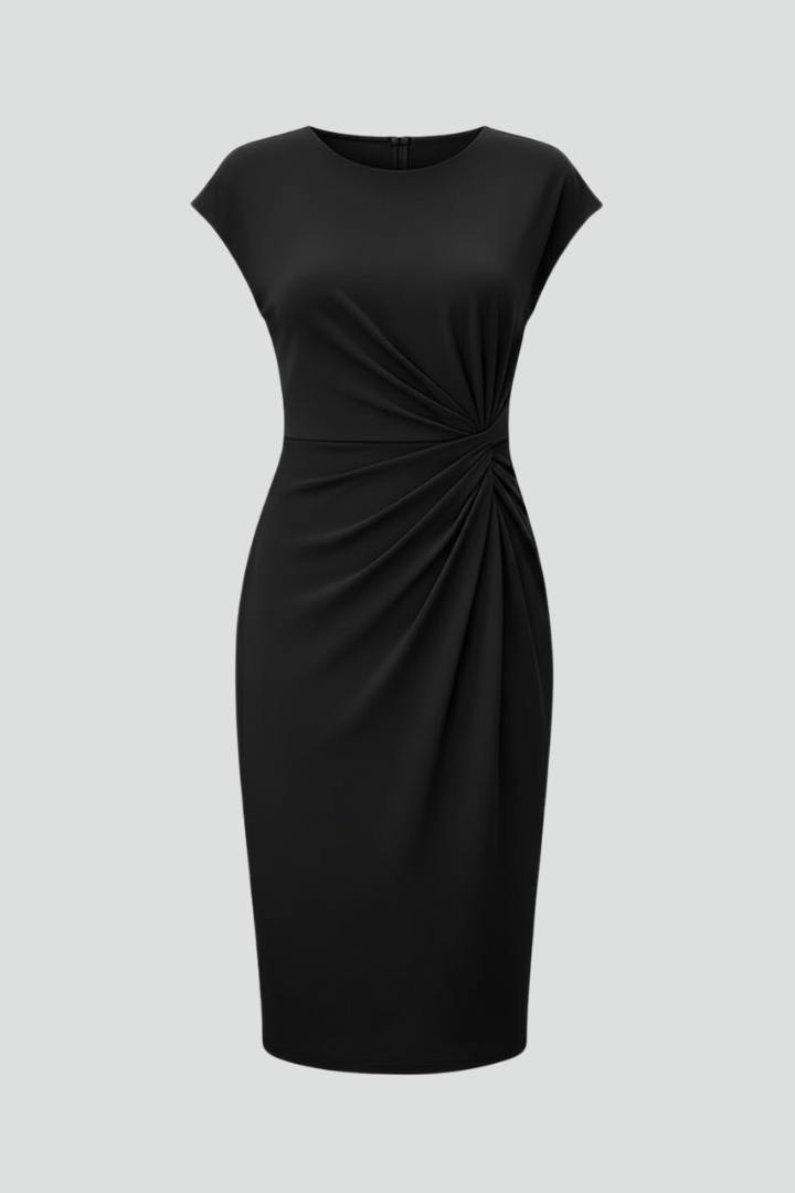 Perla | Vestido Feminino Joelho Gola Redonda Franzido