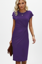 Perla | Vestido Feminino Joelho Gola Redonda Franzido