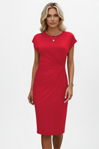 Perla | Vestido Feminino Joelho Gola Redonda Franzido