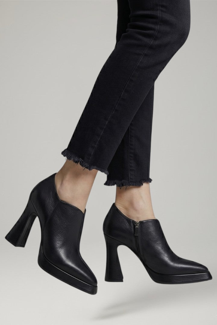 Ottoline | Mulher Couro Scarpin Plataforma Salto Bloco Zíper Lateral