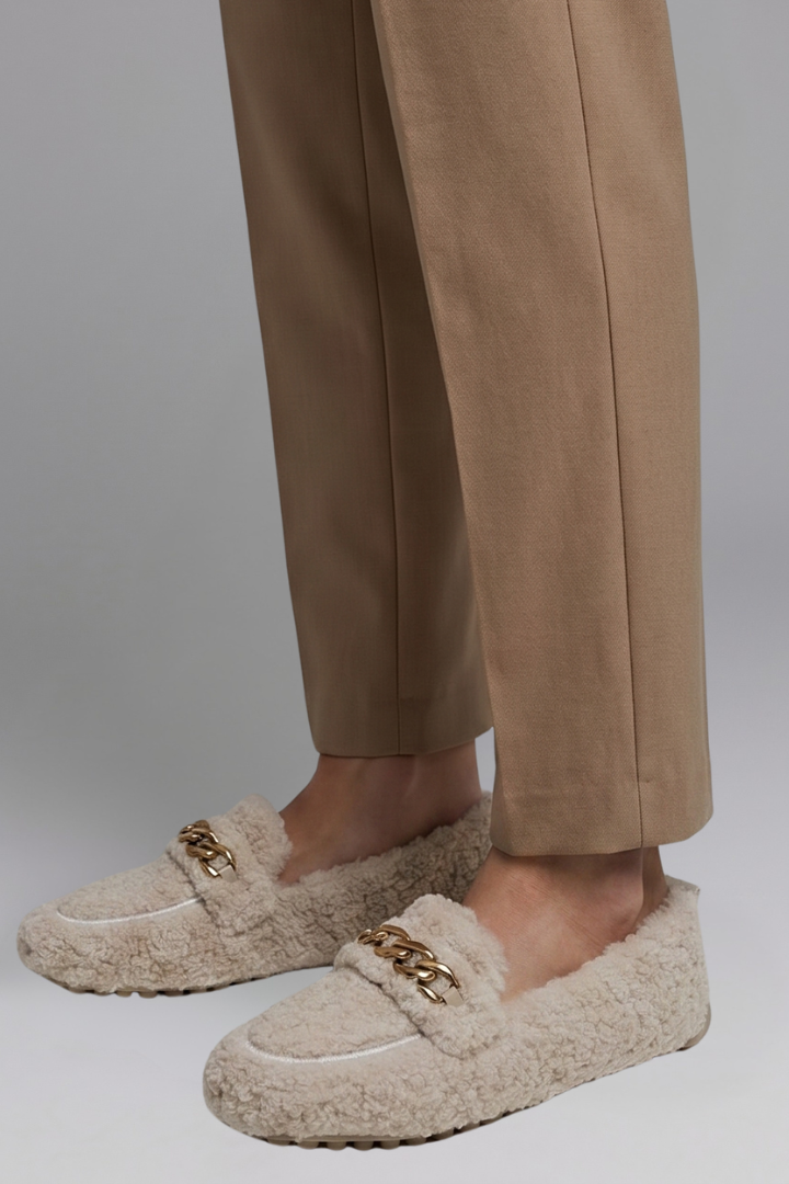 Cora | Mocassins Femininos Forro Polar Slip On Corrente
