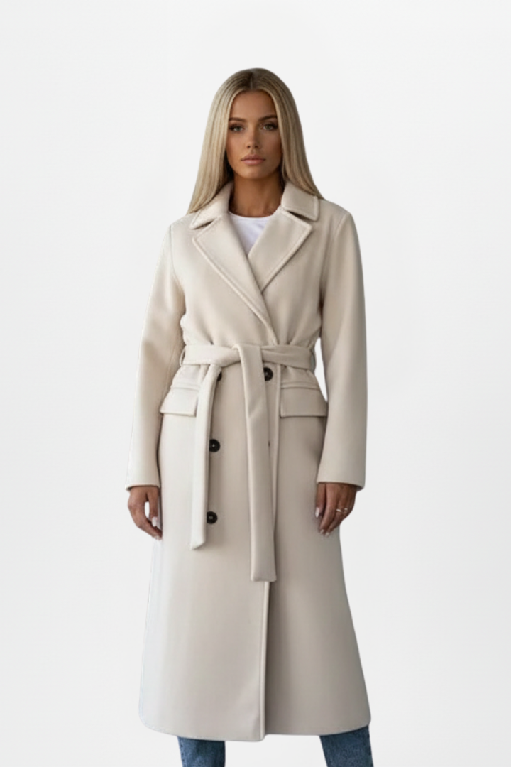 Bexcellent | Casaco Longo Feminino Duplo Abotoamento com Cinto
