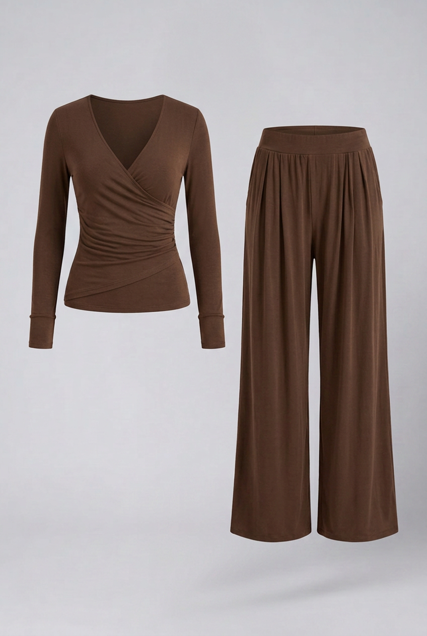 Luna | Conjunto Feminino 2 Peças Top Wrap Calça Wide Leg