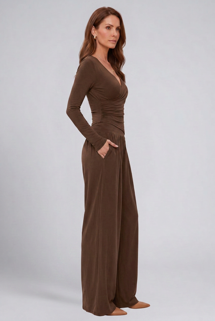 Luna | Conjunto Feminino 2 Peças Top Wrap Calça Wide Leg