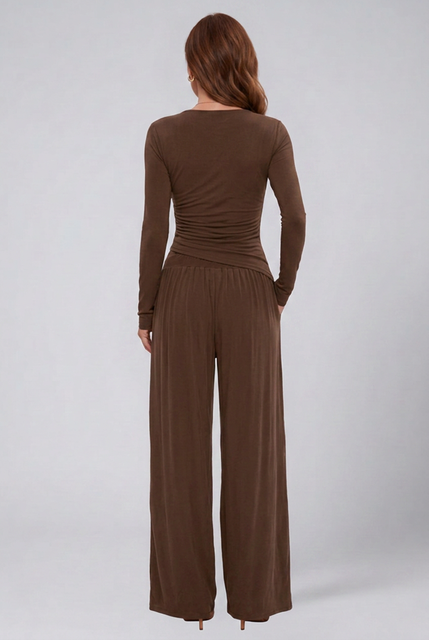 Luna | Conjunto Feminino 2 Peças Top Wrap Calça Wide Leg