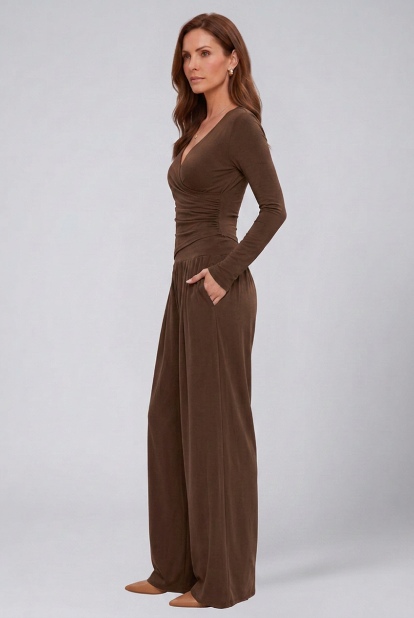 Luna | Conjunto Feminino 2 Peças Top Wrap Calça Wide Leg