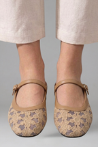 Valentina | Sapatilhas Femininas Mary Jane Renda Floral Bico Redondo