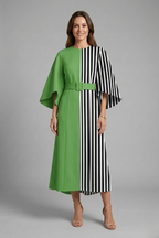 Vestido midi feminino gola redonda mangas largas com padrão abstrato