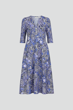 Calla | Vestido Midi Feminino Decote V Manga Três Quartos Estampado