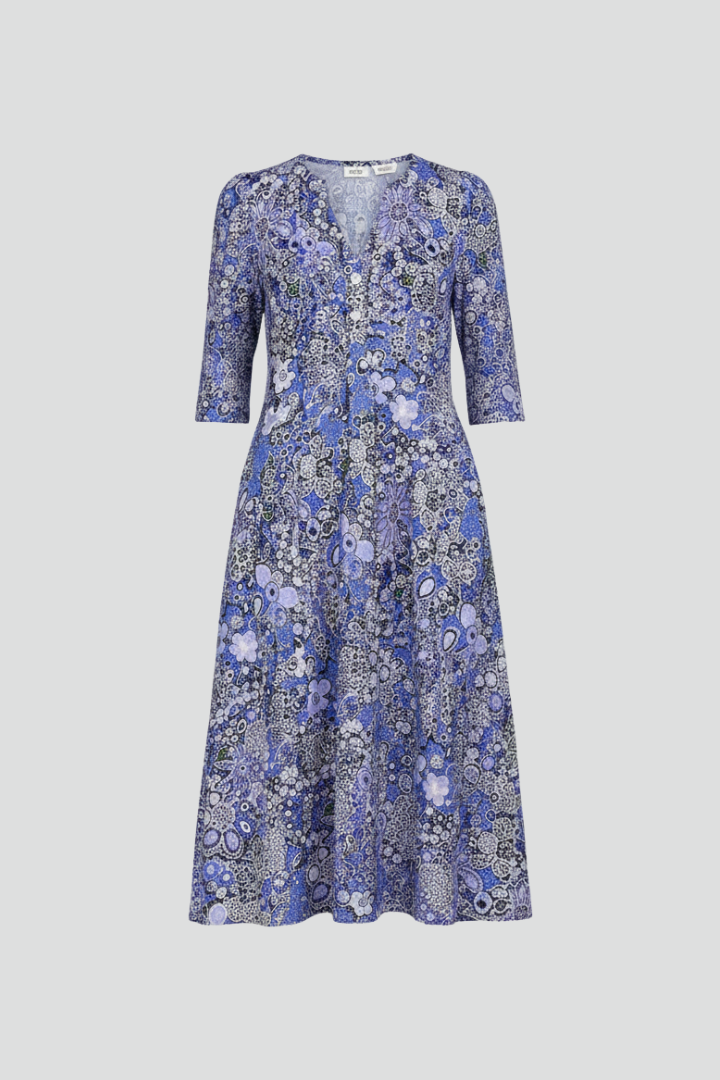 Calla | Vestido Midi Feminino Decote V Manga Três Quartos Estampado