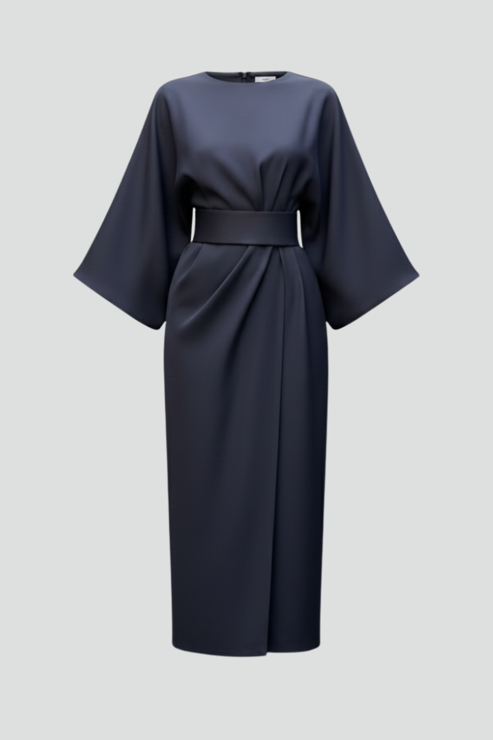 Embla | Vestido Midi Feminino Manga Larga Cinto na Cintura