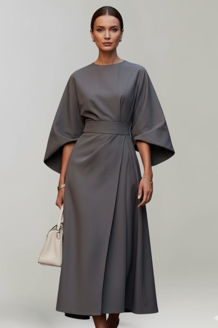 Embla | Vestido Midi Feminino Manga Larga Cinto na Cintura