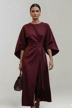 Embla | Vestido Midi Feminino Manga Larga Cinto na Cintura
