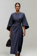 Embla | Vestido Midi Feminino Manga Larga Cinto na Cintura