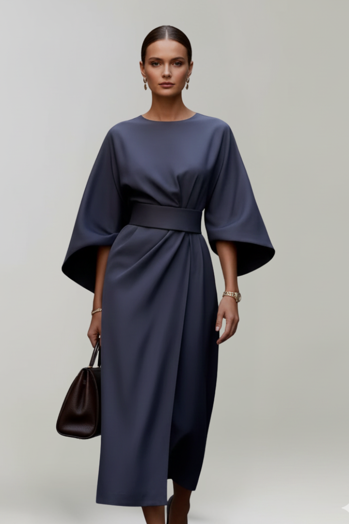 Embla | Vestido Midi Feminino Manga Larga Cinto na Cintura