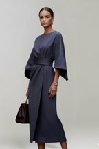 Embla | Vestido Midi Feminino Manga Larga Cinto na Cintura