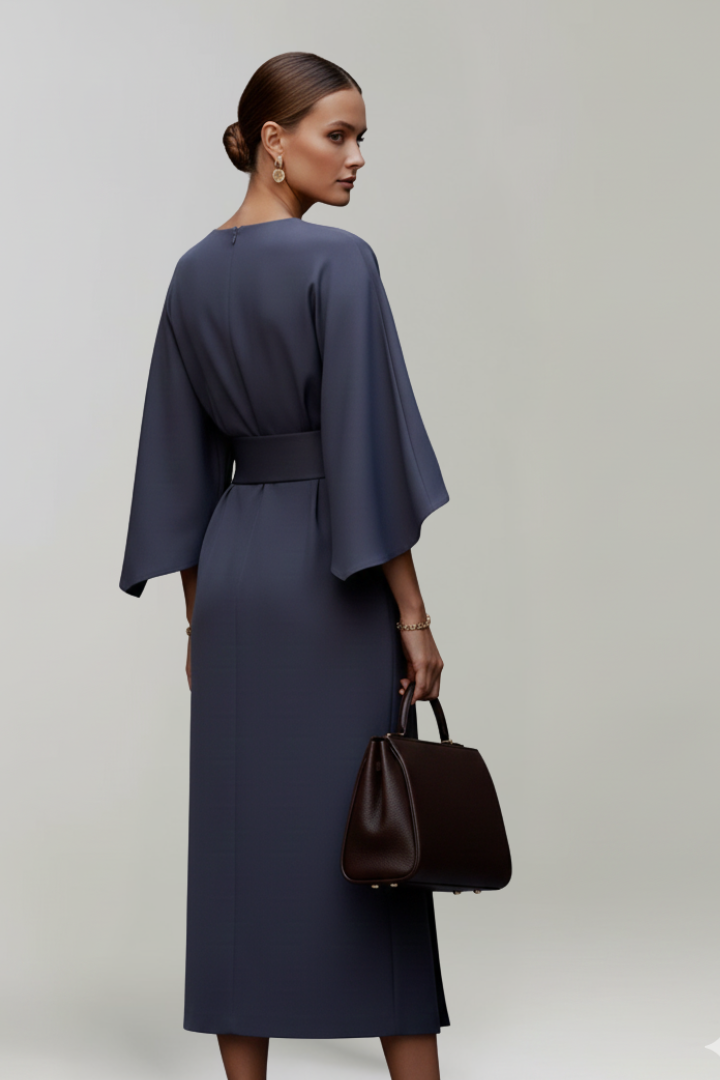 Embla | Vestido Midi Feminino Manga Larga Cinto na Cintura