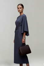 Embla | Vestido Midi Feminino Manga Larga Cinto na Cintura