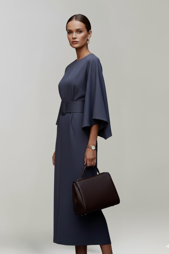 Embla | Vestido Midi Feminino Manga Larga Cinto na Cintura