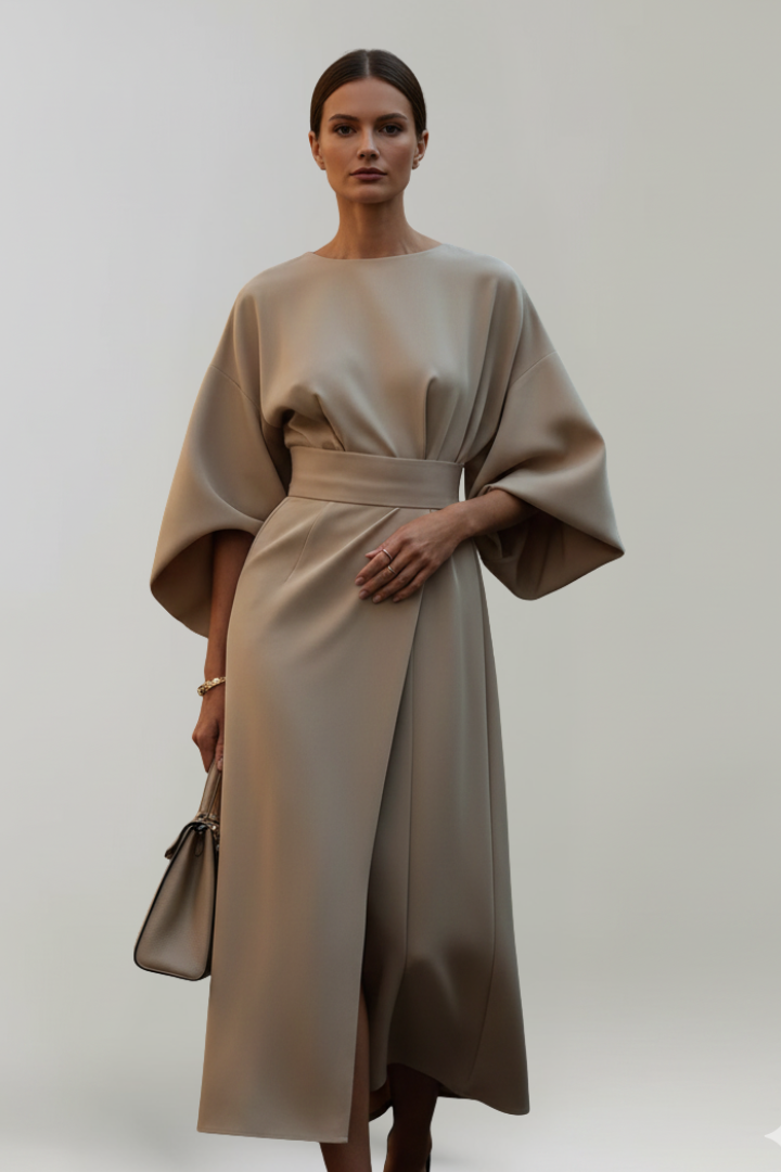 Embla | Vestido Midi Feminino Manga Larga Cinto na Cintura