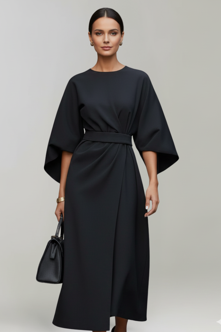 Embla | Vestido Midi Feminino Manga Larga Cinto na Cintura