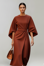 Embla | Vestido Midi Feminino Manga Larga Cinto na Cintura