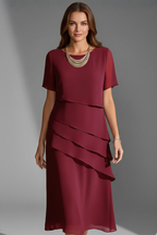 Marlowe | Vestido Feminino Manga Curta Painel Frontal em Camadas