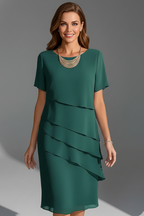 Marlowe | Vestido Feminino Manga Curta Painel Frontal em Camadas